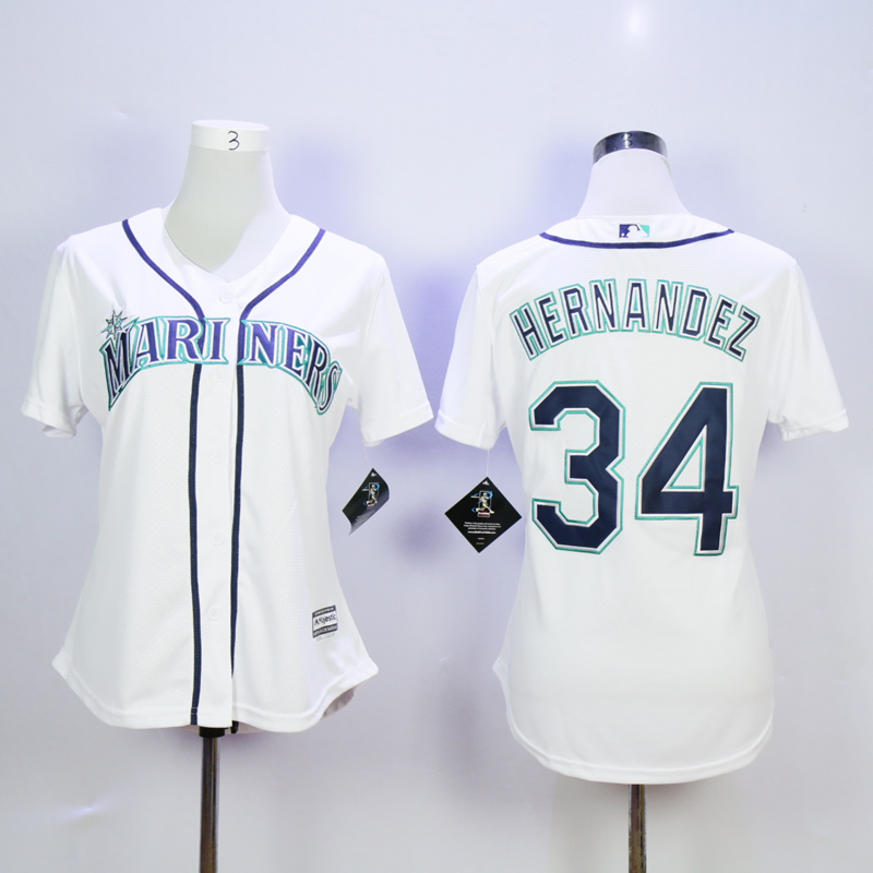 Women Seattle Mariners #34 Hernandez White MLB Jerseys->women mlb jersey->Women Jersey
